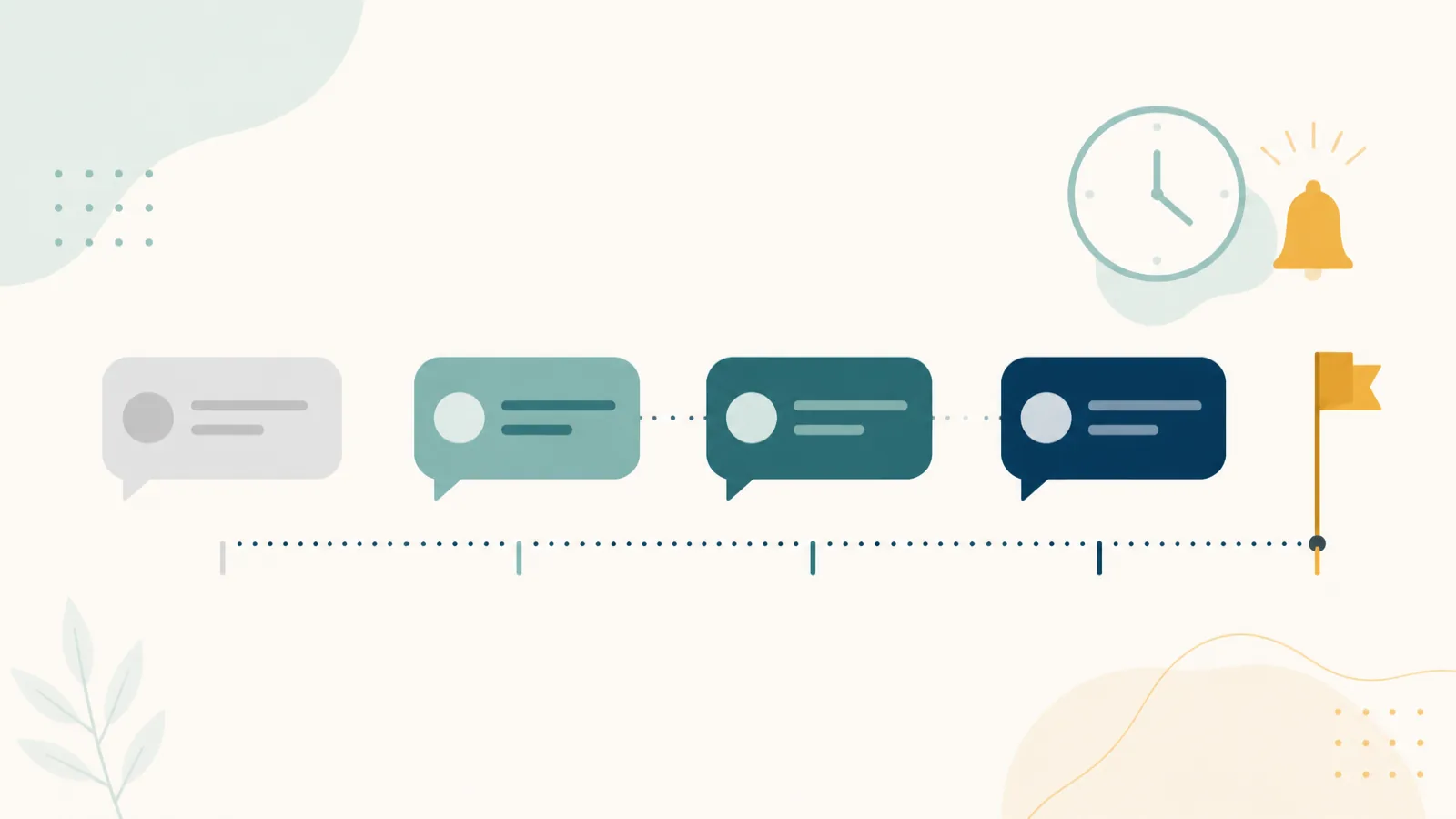 Follow-up message thread, timed follow-up sequence with a stop point, and lead status list for a local service business